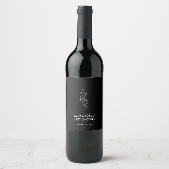 Elegant Tiny Handdrawn Sketch Flower Wine Label (Front)