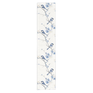 Elegant titmouse on white short table runner