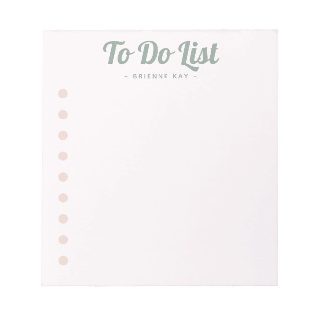 Elegant To Do List Name Template Rose Mint Bullets Notepad (Front)