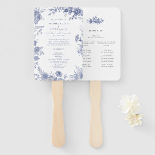 Elegant Toile Blue Ceremony Program Hand Fan