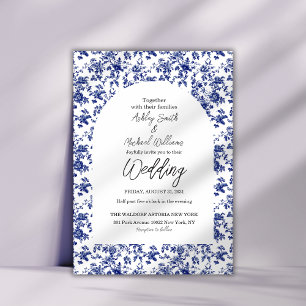 Elegant Toile De Jouy Blue Floral Floral Wedding Invitation