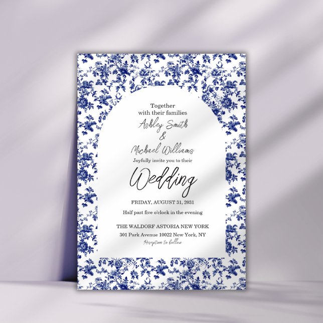 Elegant Toile De Jouy Blue Floral Floral Wedding Invitation (Creator Uploaded)