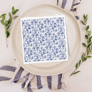 Elegant Toile de Jouy Floral Blue Bow Baby Shower Napkin