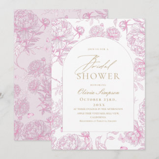 Elegant Toile De Jouy French Peony Bridal Shower Invitation