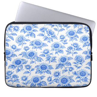 Elegant Toile du Jouy Sunflowers – Blue Botanical Laptop Sleeve