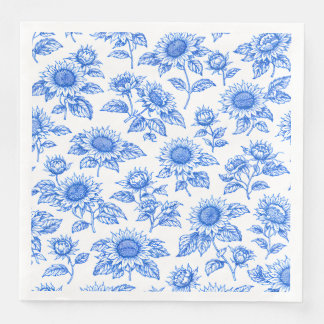 Elegant Toile du Jouy Sunflowers – Blue Botanical  Napkin