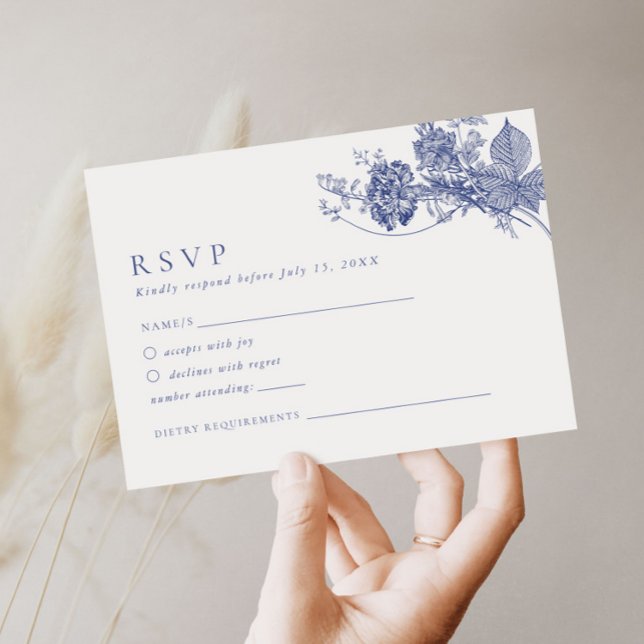 Elegant Toile French Blue Floral RSVP Card (Creator Uploaded)