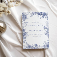 Elegant Toile French Blue Garden Floral