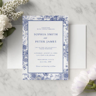 Elegant Toile French Blue Garden Floral  Invitation