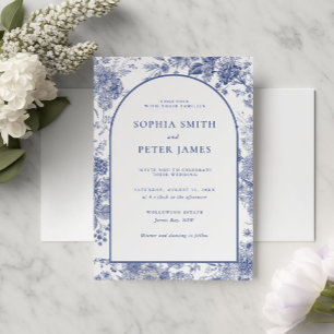 Elegant Toile French Blue Garden Floral  Invitation