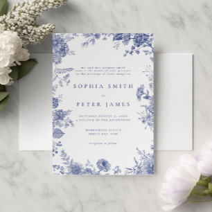 Elegant Toile French Blue Garden Floral  Invitation