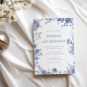 Elegant Toile French Blue toile 21st birthday Invitation