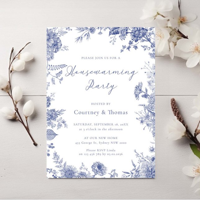 Elegant Toile French Blue toile housewarming party Invitation (Creator Uploaded)