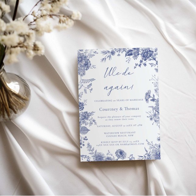 Elegant Toile French Blue toile Vow Renewal Invitation (Creator Uploaded)