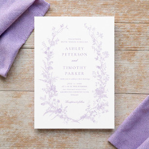 Elegant Toile French Lavender Floral Wedding Invitation