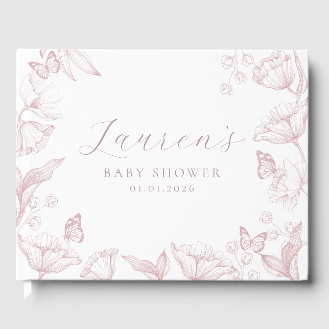 Elegant Toile Print Nature Baby Shower Guest Book (Front)