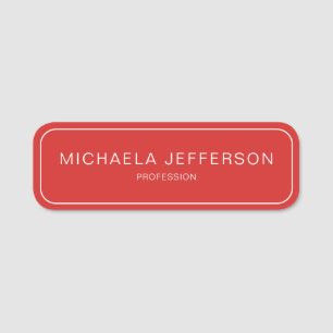 Elegant Tomato Red and White Modern Professional Name Tag