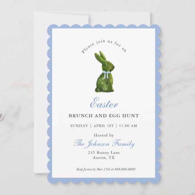 Elegant Topiary Bunny Easter Brunch  Invitation (Front)