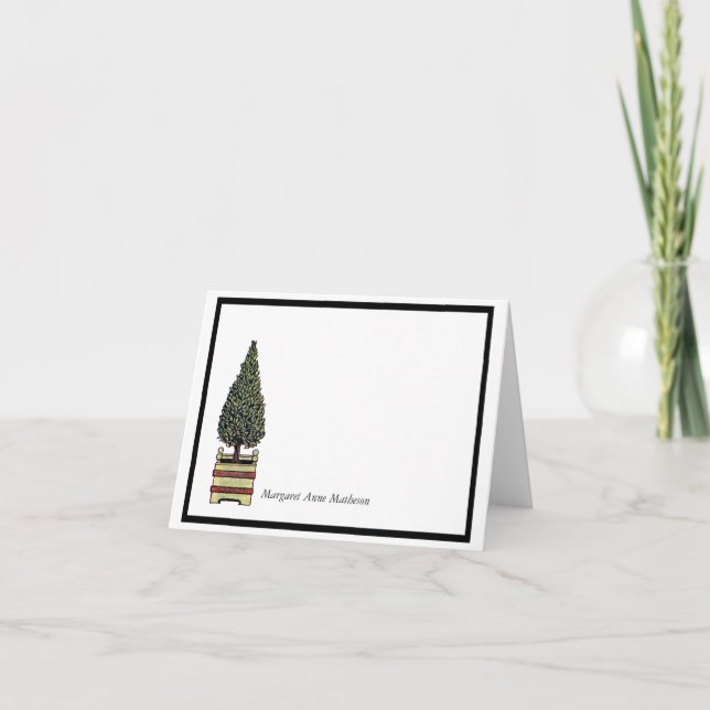 Elegant Topiary Tree Floral Custom Blank Folded Note Card (Front)