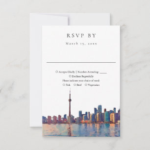 Elegant Toronto Skyline Watercolor Wedding RSVP Card