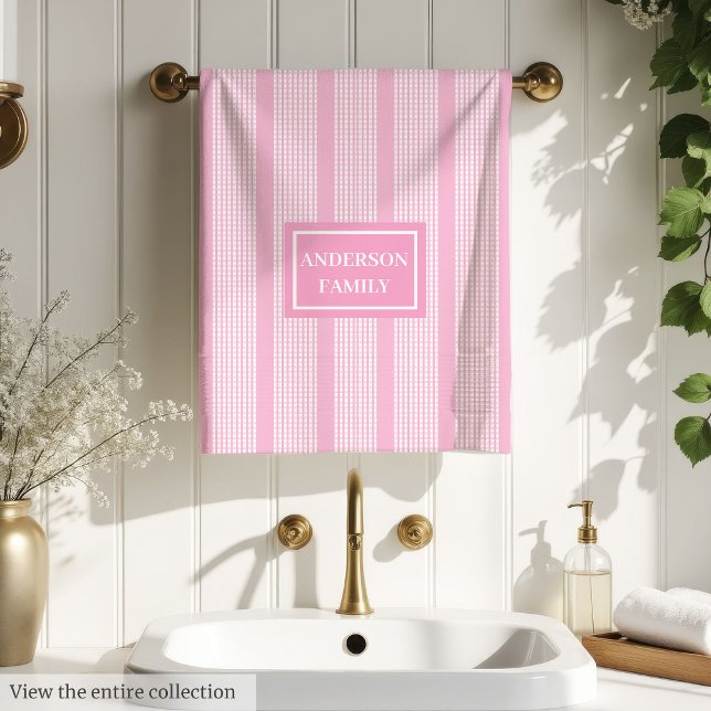 Elegant Towel Set Chic Light Pink Plaid Custom Nam (Elegant Towel Set Chic Light Pink Plaid Custom Name)