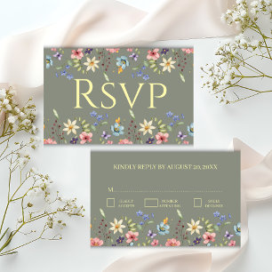 Elegant Traditiona Floral Sage Gree Wedding RSVP Enclosure Card