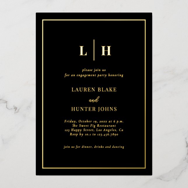 Elegant Traditional Black And Gold Engagement (Front)