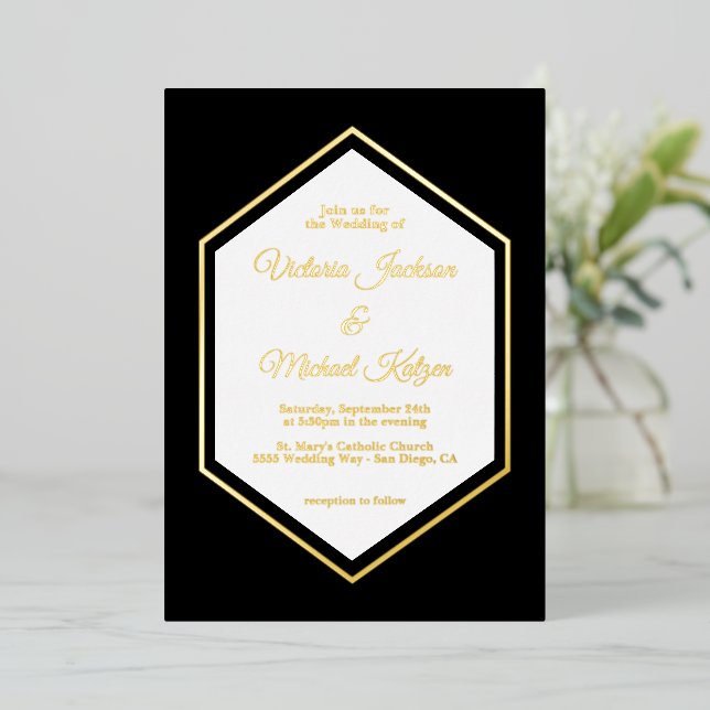 Elegant Traditional Black & Gold Foil Wedding Foil (Standing Front)