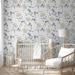 Elegant Traditional Blue & White Floral Pattern Wallpaper