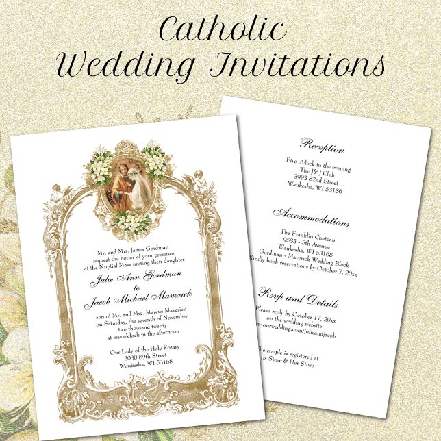 Elegant Traditional Catholic Wedding & Reception Invitation (Creator Uploaded)