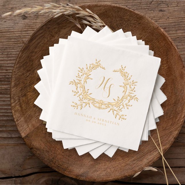 Elegant Traditional Classic Monogram Crest Wedding Foil Napkins (Creator Uploaded)