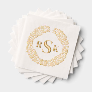 Elegant Traditional Floral Wreath Monogram Wedding Foil Napkins