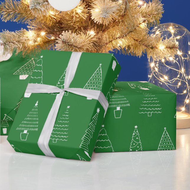 Elegant Traditional Green Christmas Pine Trees Wrapping Paper (Holidays)