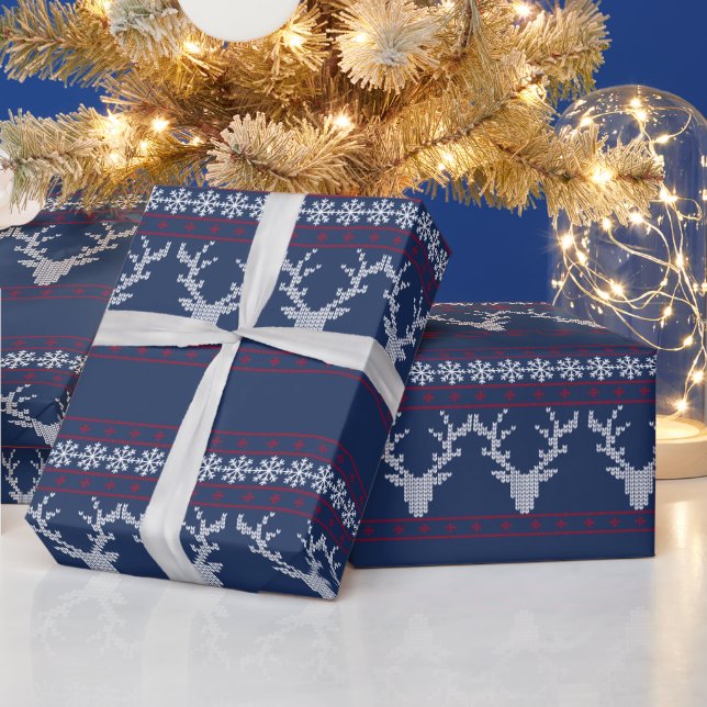 Elegant Traditional Holiday Knit Blue  Wrapping Paper (Holidays)