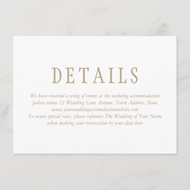 Elegant Traditional Minimalist Wedding Details Enclosure Card (Front)