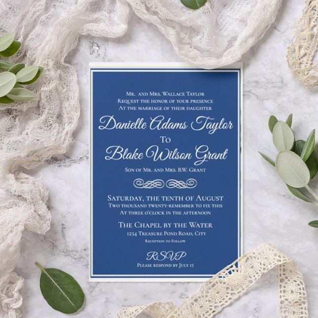 Elegant, Traditional Navy & White Photo Wedding Invitation (Creator Uploaded)