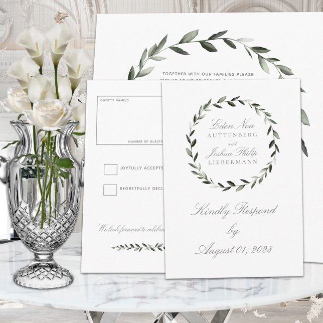 Elegant Traditional Olive Branch Wreath Wedding RSVP Card (Creator Uploaded)