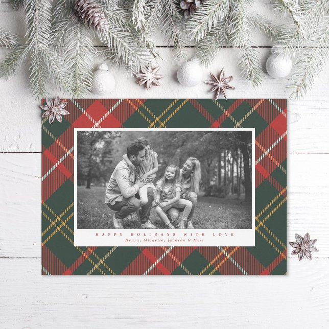 Elegant Traditional Red and Green Plaid Photo Holiday Card (Creator Uploaded)