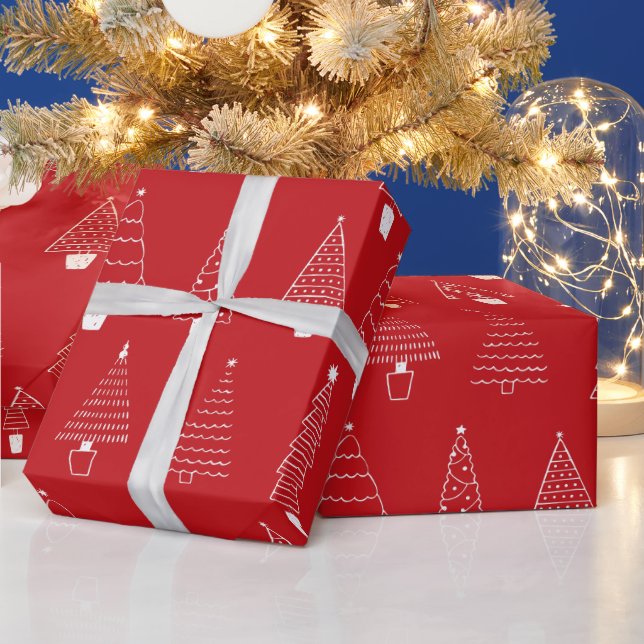Elegant Traditional Red Christmas Pine Tree Wrapping Paper (Holidays)
