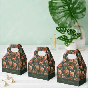 Elegant Traditional Red & Gold Christmas Baubles Favour Box