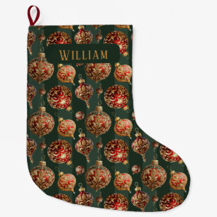 Elegant Traditional Red & Gold Christmas Baubles Large Christmas Stocking