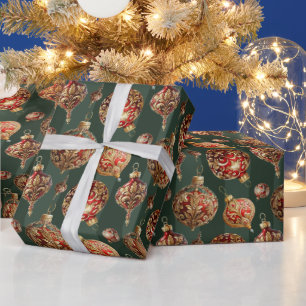 Elegant Traditional Red & Gold Christmas Baubles Wrapping Paper