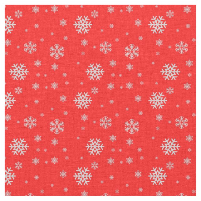 Elegant traditional red snowflakes pattern xmas fabric (Close Up)