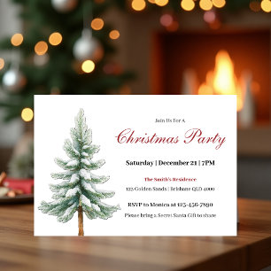 Elegant Traditional Snowy Christmas Tree Party Invitation