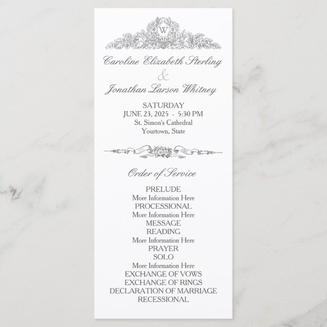 Elegant Traditional | Versailles Grey | Wedding Programme (Front)