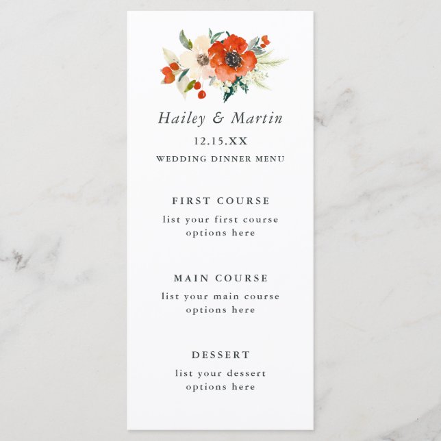 Elegant Traditions Floral Wedding Menu Card (Front)