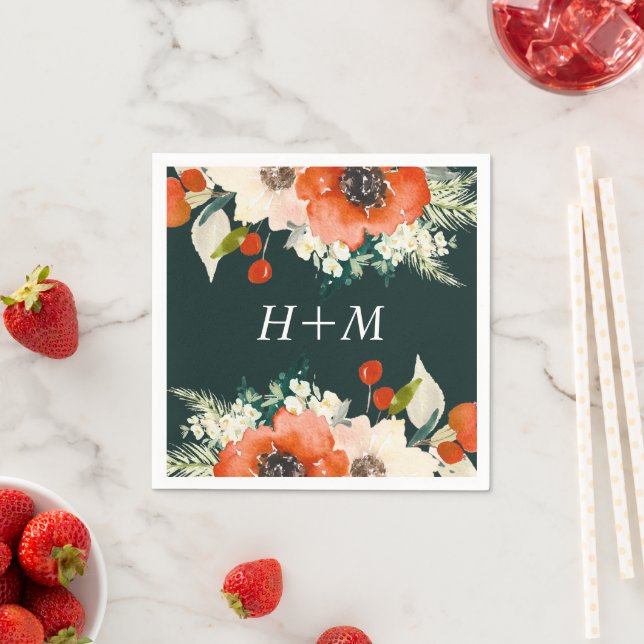 Elegant Traditions Watercolor Floral with Monogram Napkin (Insitu)