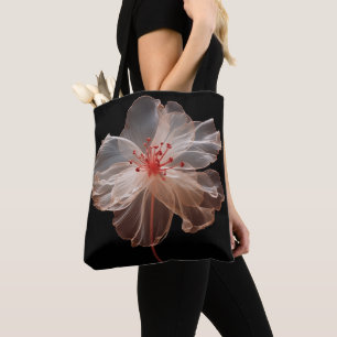Elegant translucent flower on black tote bag
