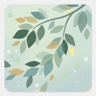 Elegant Translucent Green and Gold Leaves Square Sticker