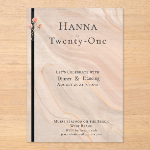 Elegant Transparent Blush Marbled 21st Birthday  Acrylic Invitations